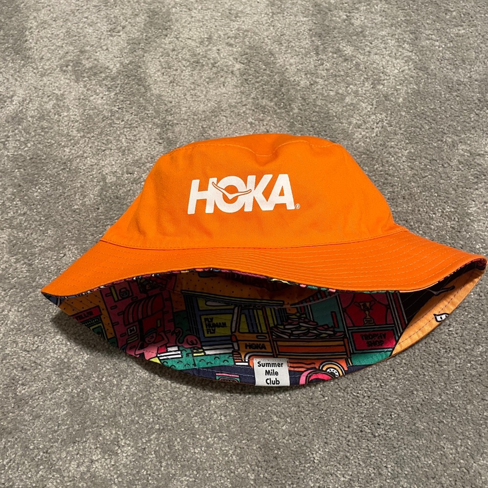 Reversible Hoka Bright Orange Bucket Hat with Graphic Lining